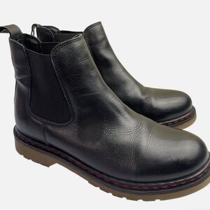 Classic Black Ankle Boots with Red Stitching